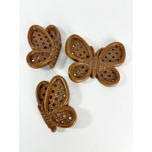 Vintage Burwood Butterfly Wall Decor Set 3 Faux Wood USA Gallery Wall Boho